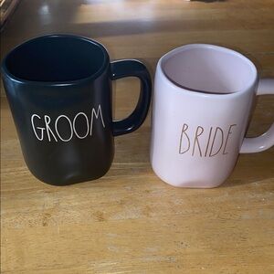 Rae Dunn Groom and Bride Mug Set - Black and Pink